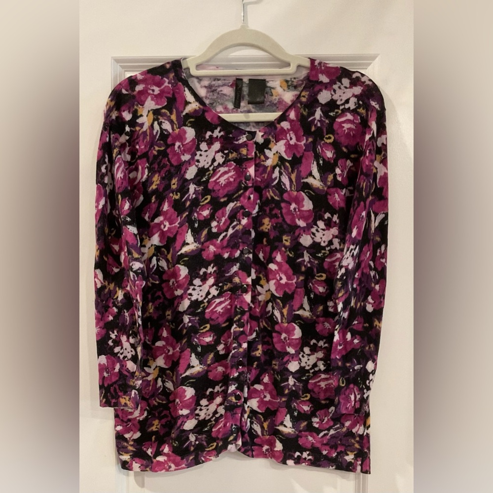 Y2K 3/4 Sleeve Floral Button-Up Stretch Cardigan